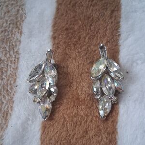 Crystal Leaf Drop Earrings - Silver Tone